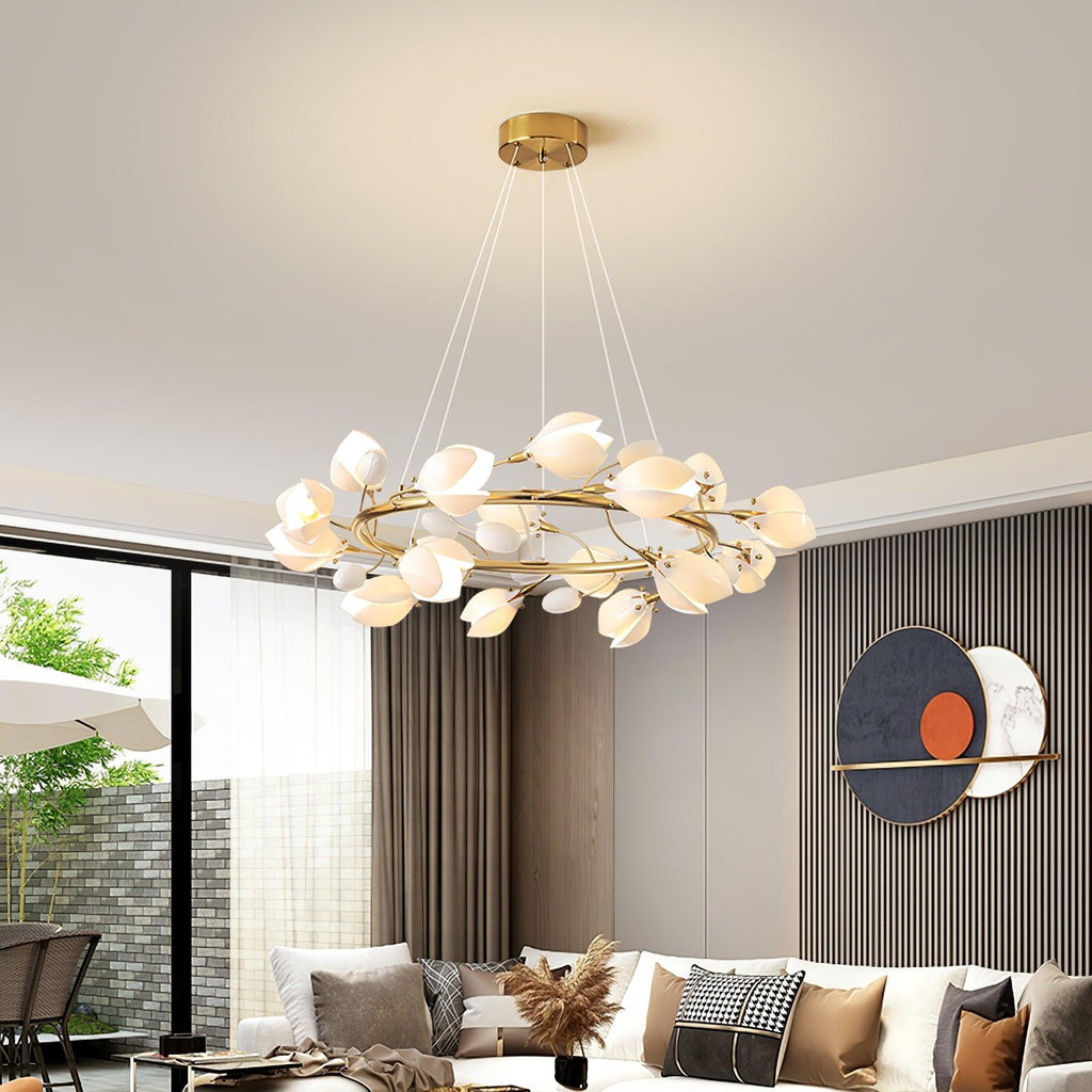 White Porcelain Magnolia Chandelier