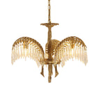 Brass Palm Leaf Crystal Chandelier