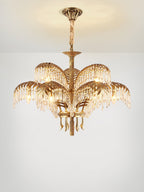 Brass Palm Leaf Crystal Chandelier