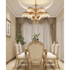 Brass Palm Leaf Crystal Chandelier