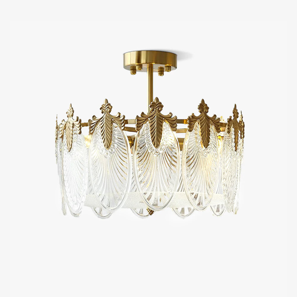 Lustre redondo de vidro com padrão decorativo 