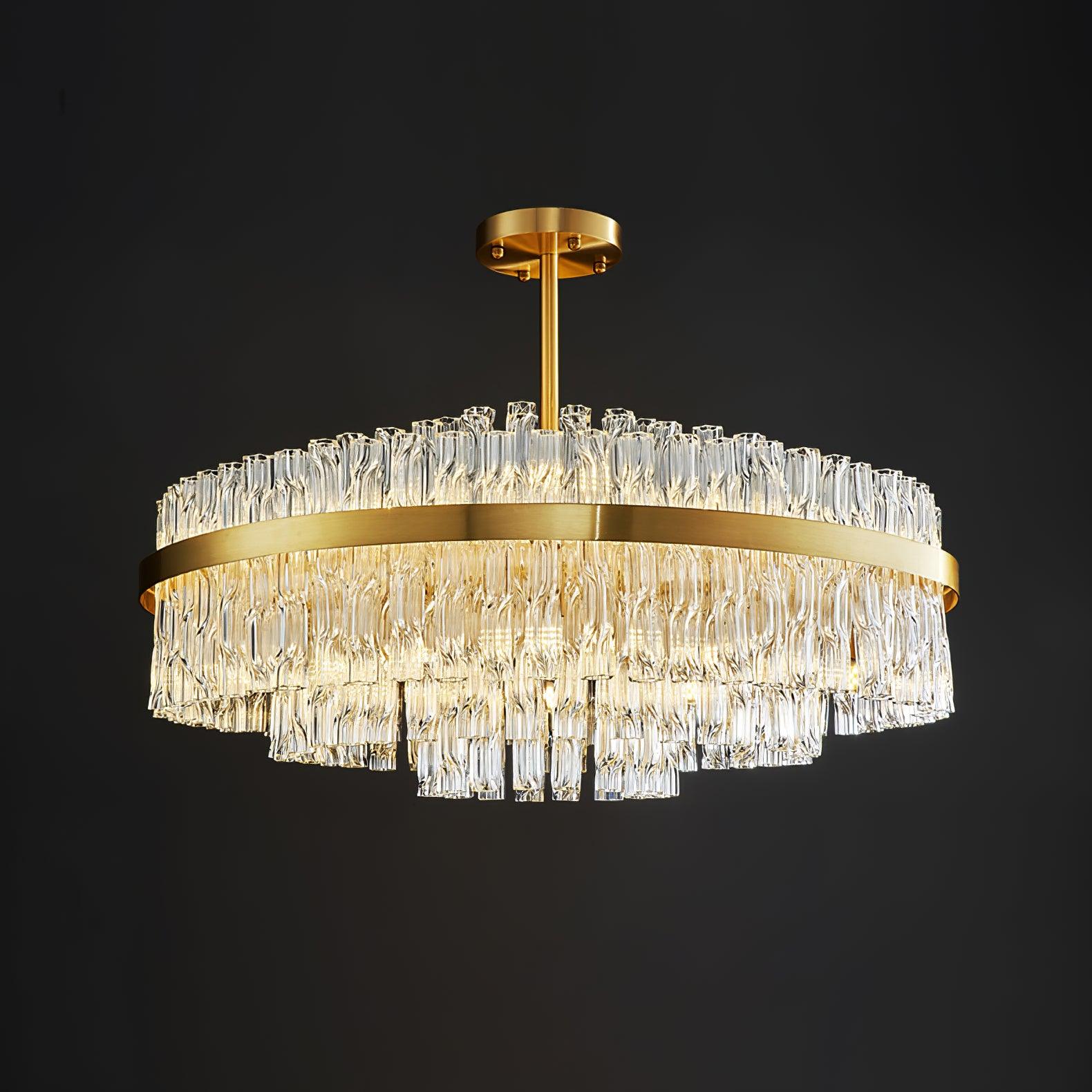 Lustre de haste dourada e transparente
