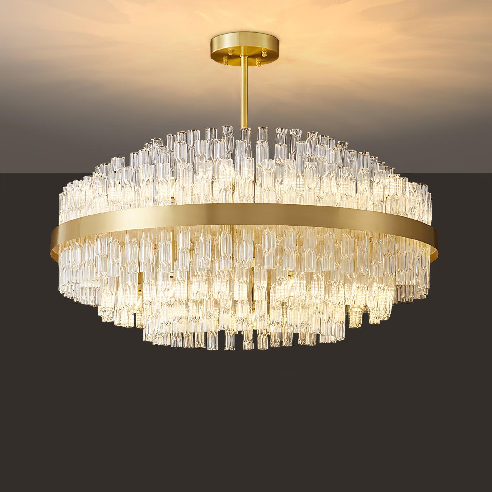 Lustre de haste dourada e transparente