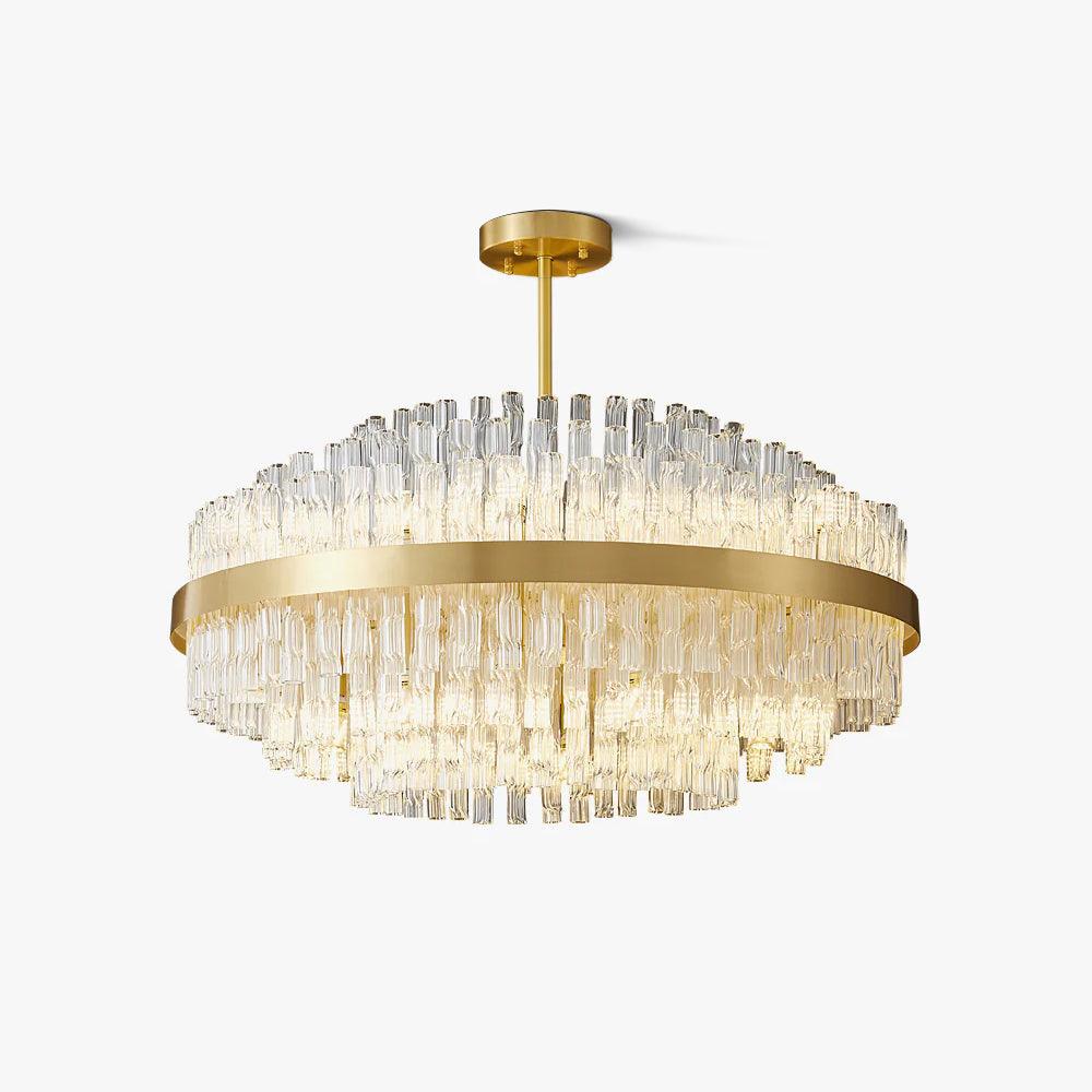 Lustre de haste dourada e transparente