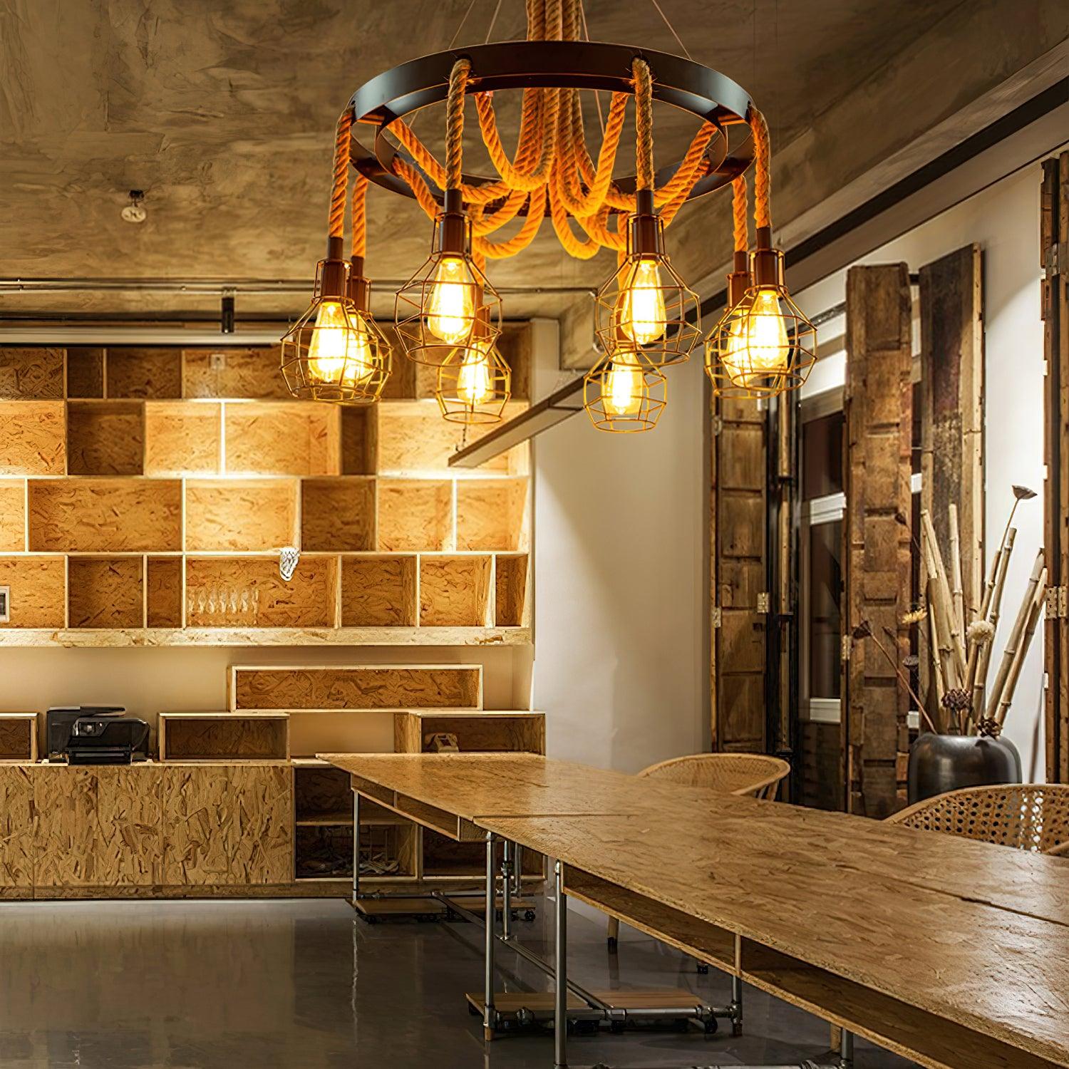 Lustre industrial Starfall de corda de cânhamo