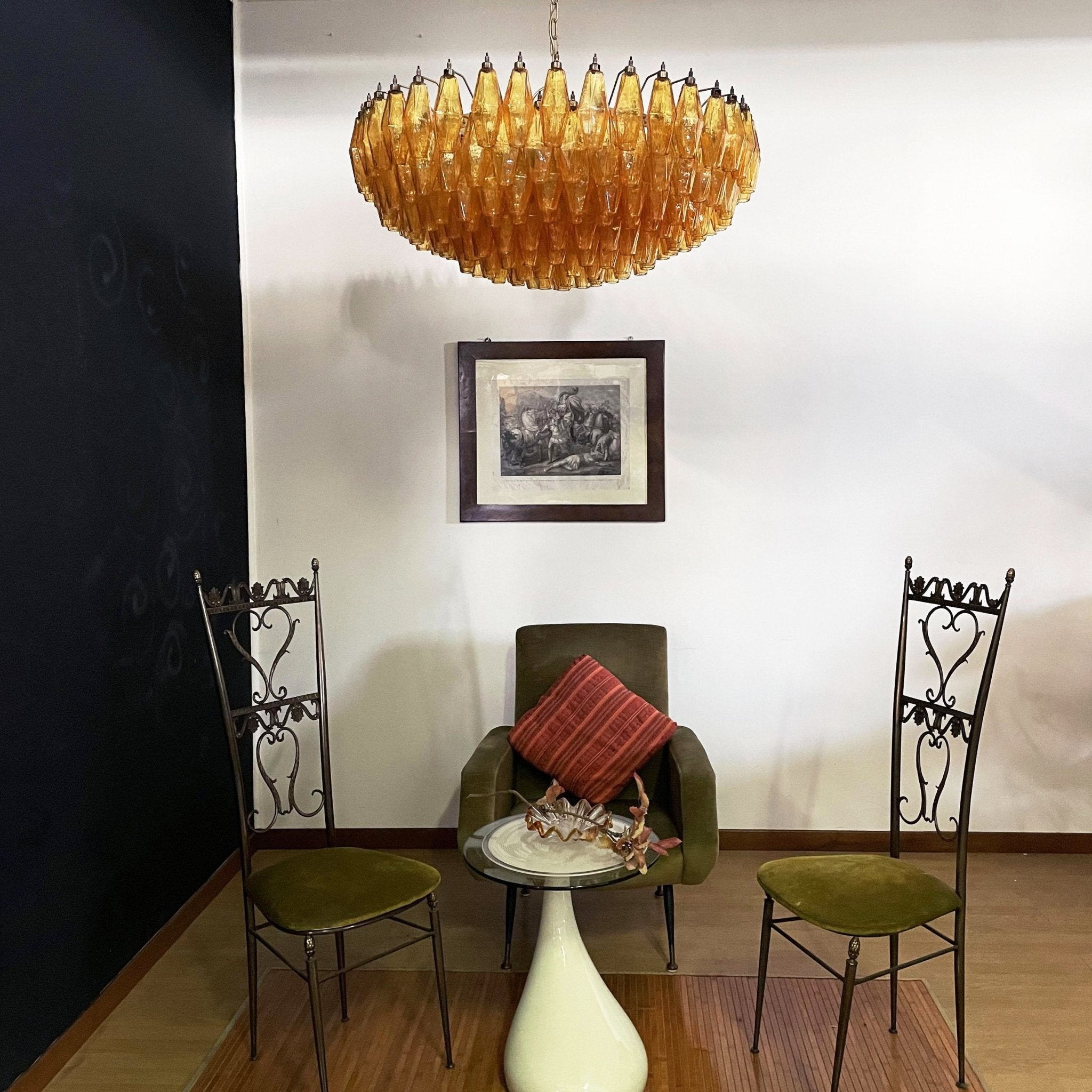 Lustre de vidro âmbar em losango de Murano