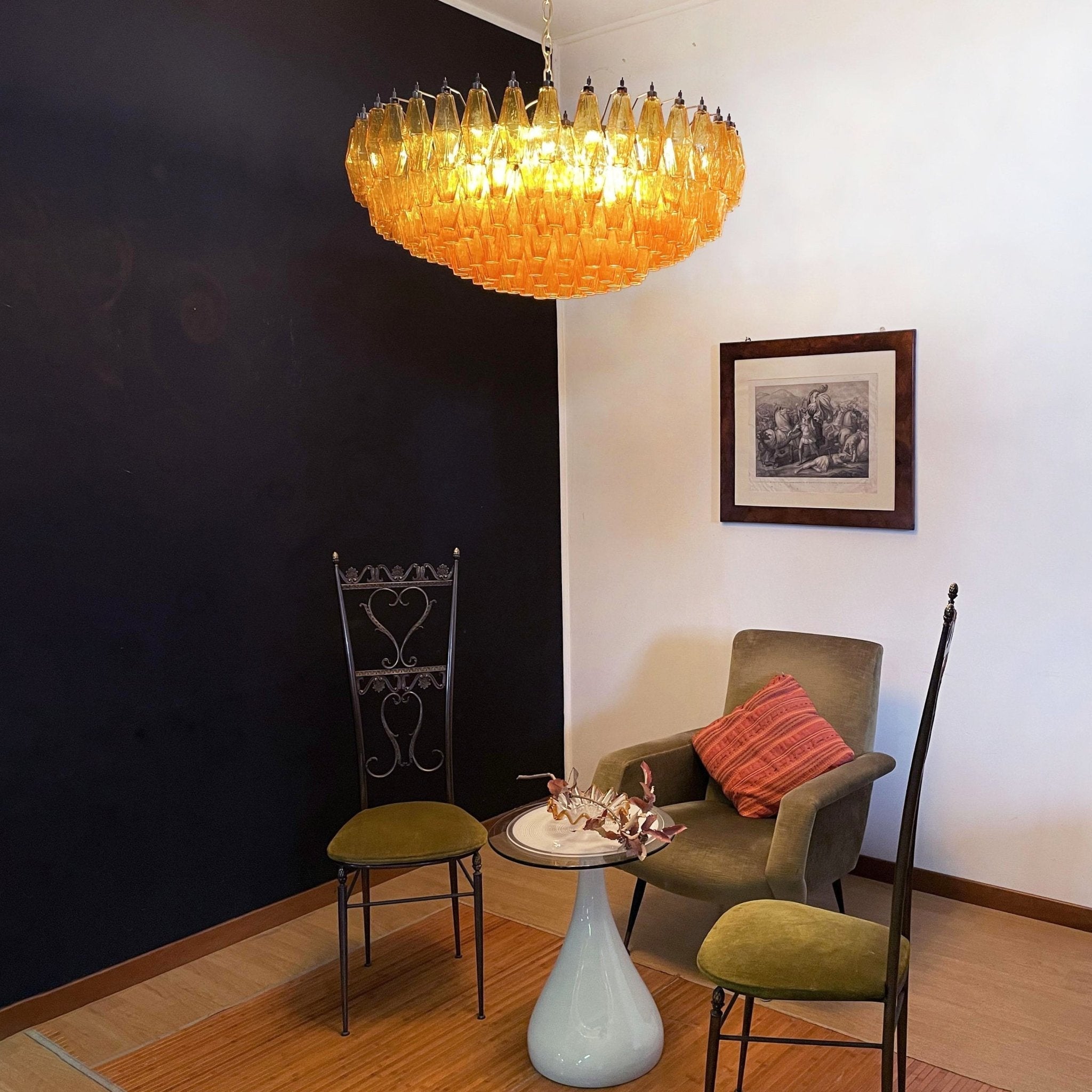 Lustre de vidro âmbar em losango de Murano