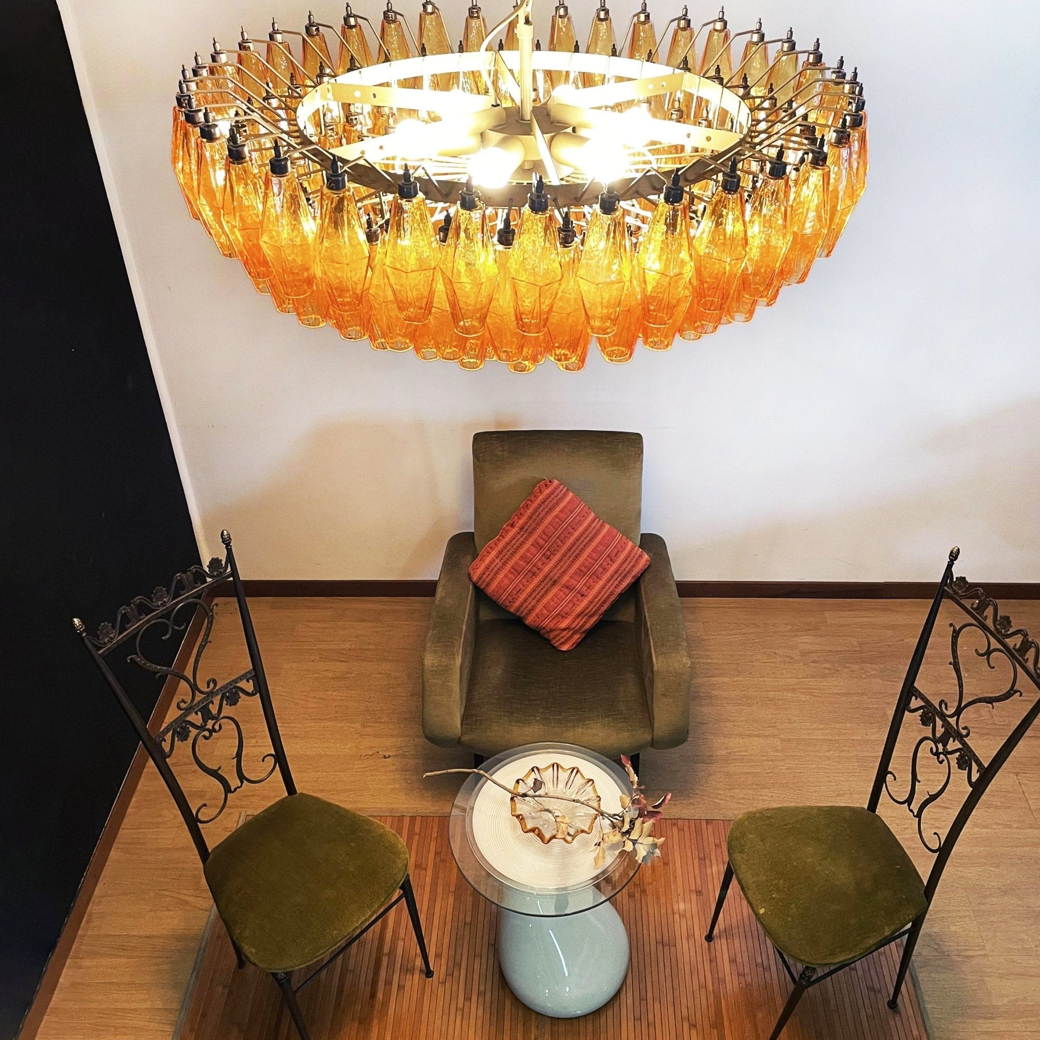 Lustre de vidro âmbar em losango de Murano