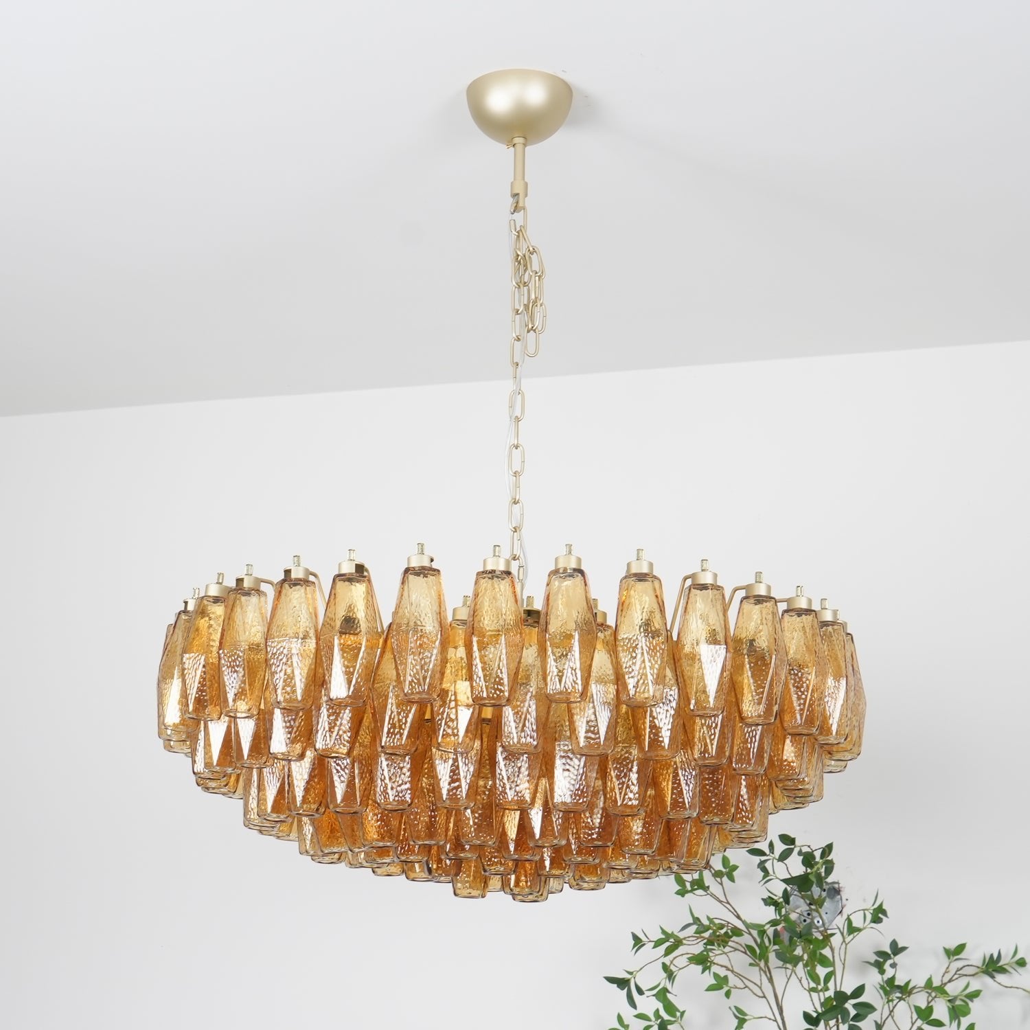 Lustre de vidro âmbar em losango de Murano