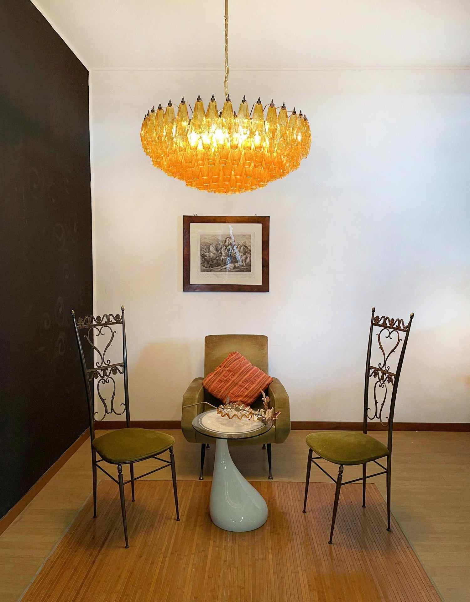 Lustre de vidro âmbar em losango de Murano