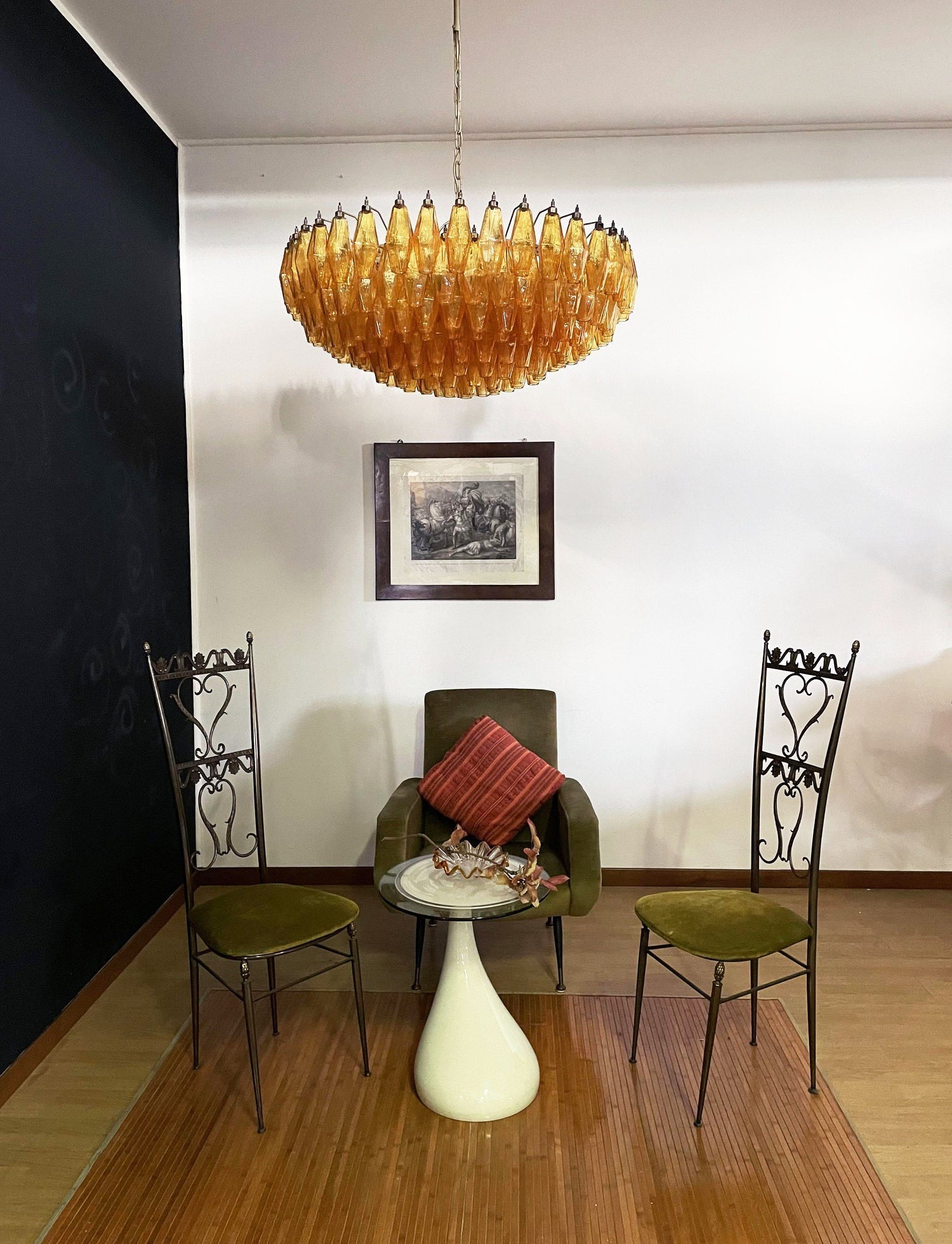 Lustre de vidro âmbar em losango de Murano