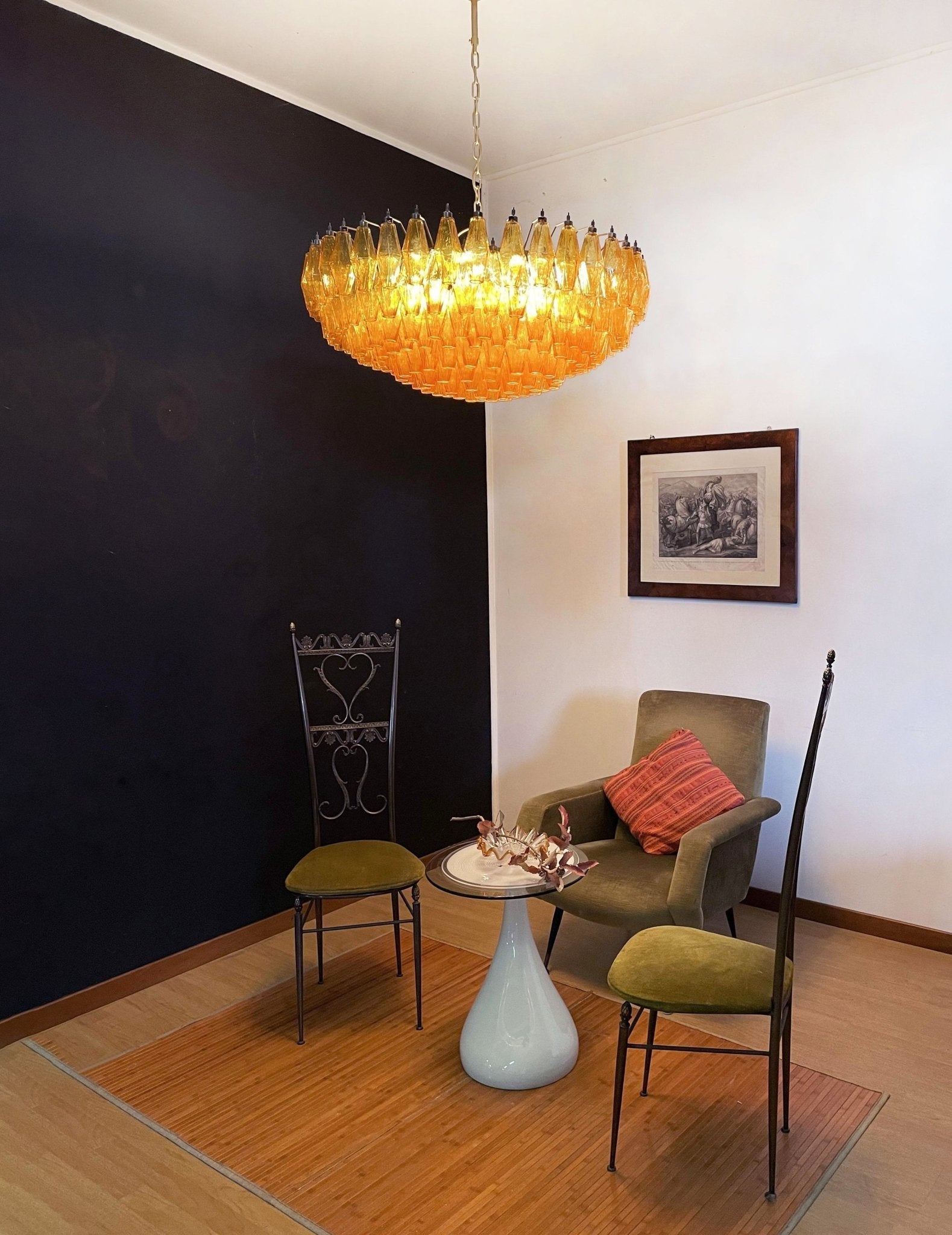 Lustre de vidro âmbar em losango de Murano