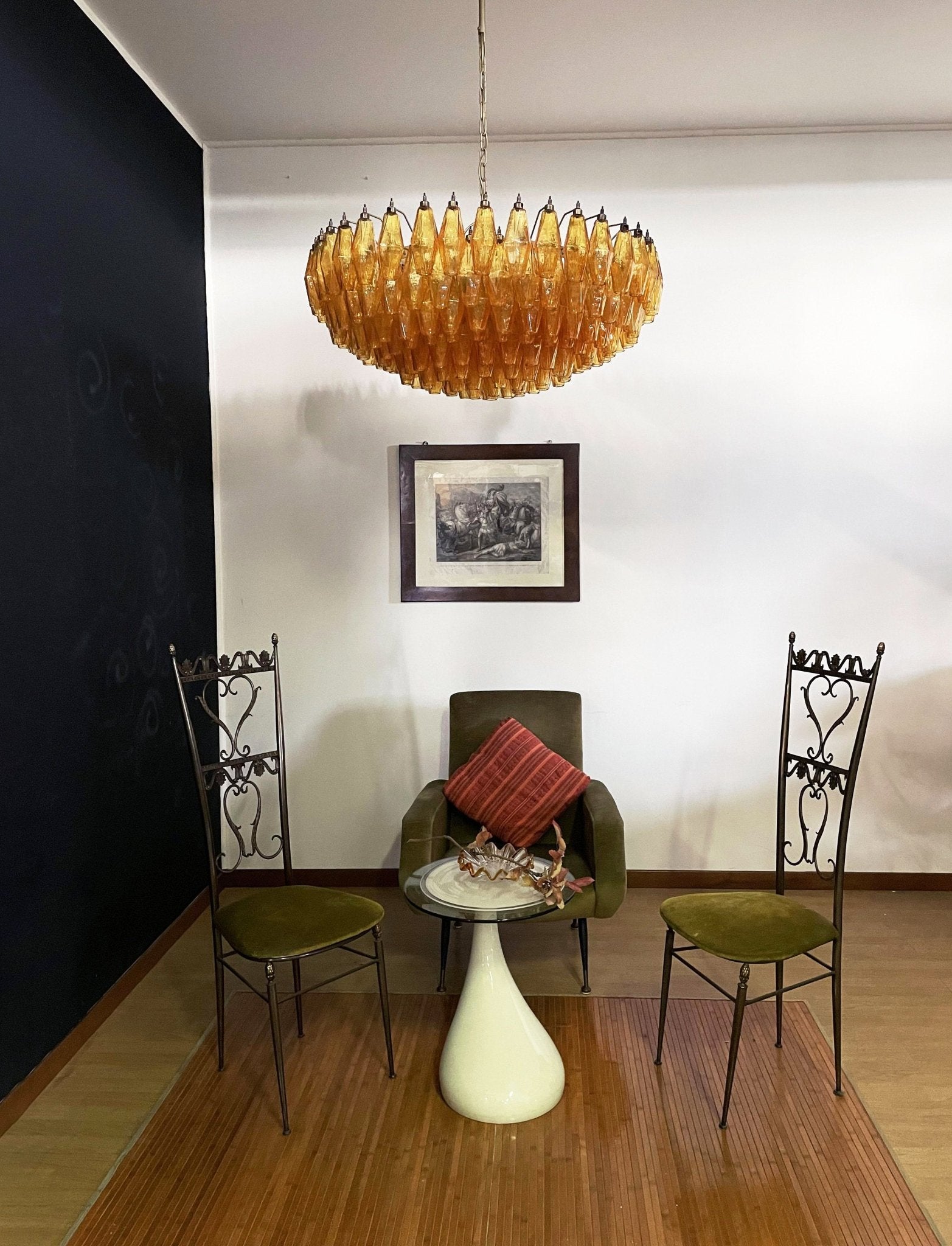 Lustre de vidro âmbar em losango de Murano