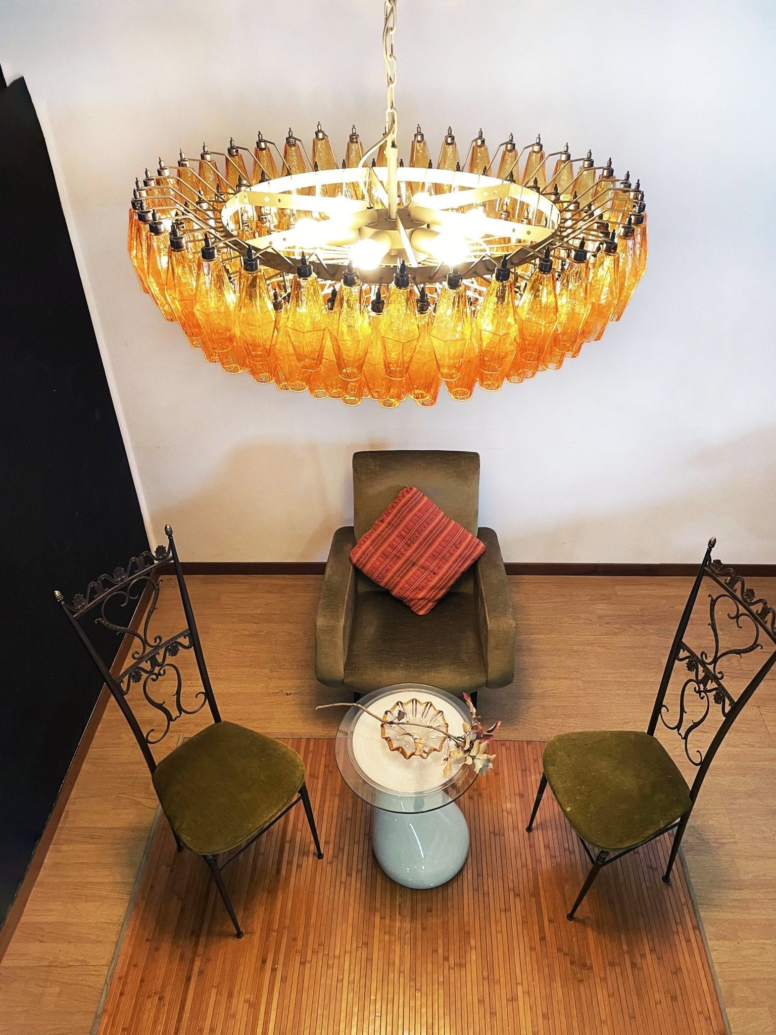 Lustre de vidro âmbar em losango de Murano