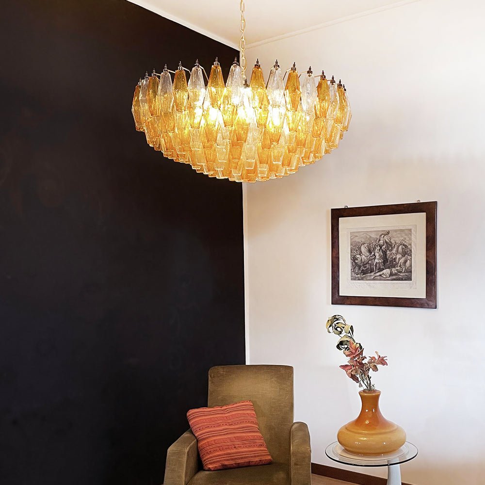 Lustre de vidro âmbar em losango de Murano