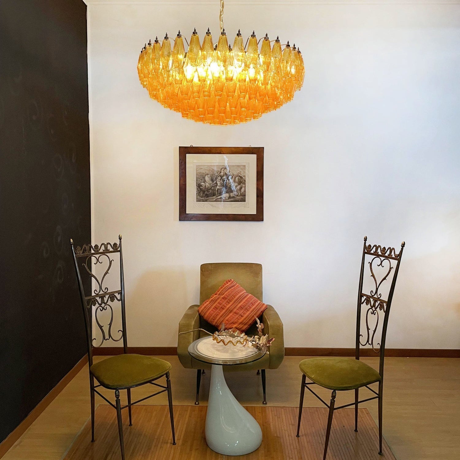 Lustre de vidro âmbar em losango de Murano