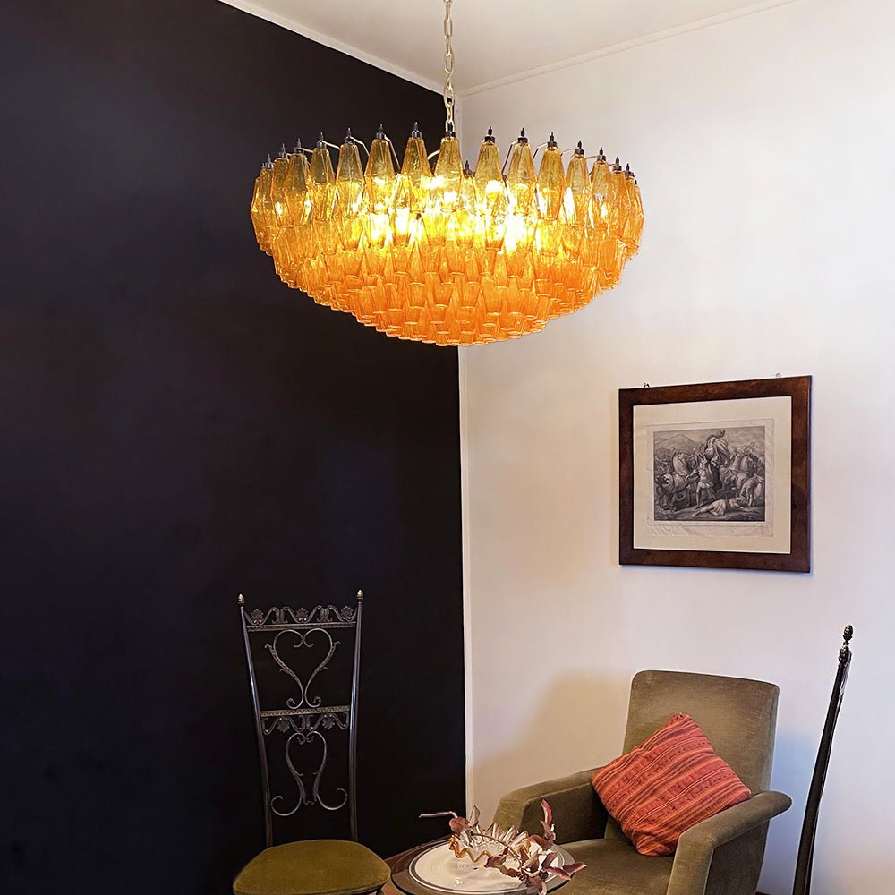Lustre de vidro âmbar em losango de Murano