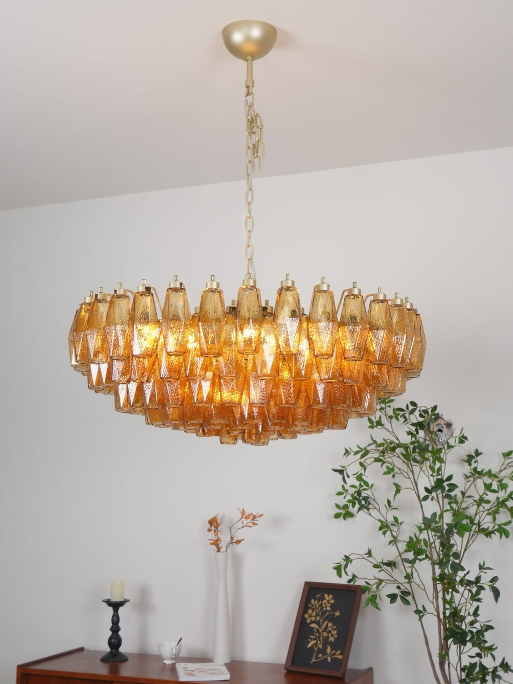 Lustre de vidro âmbar em losango de Murano