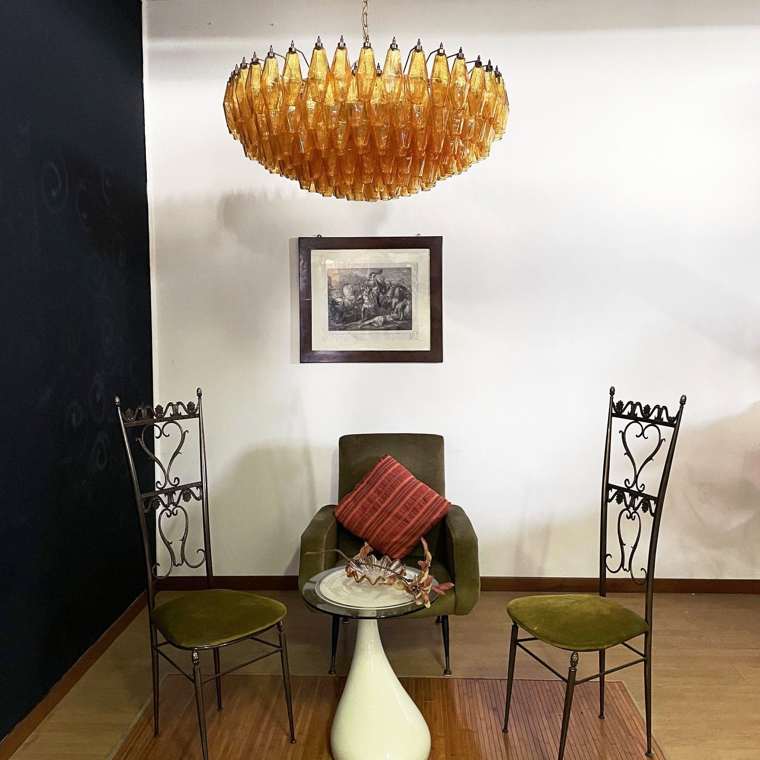 Lustre de vidro âmbar em losango de Murano