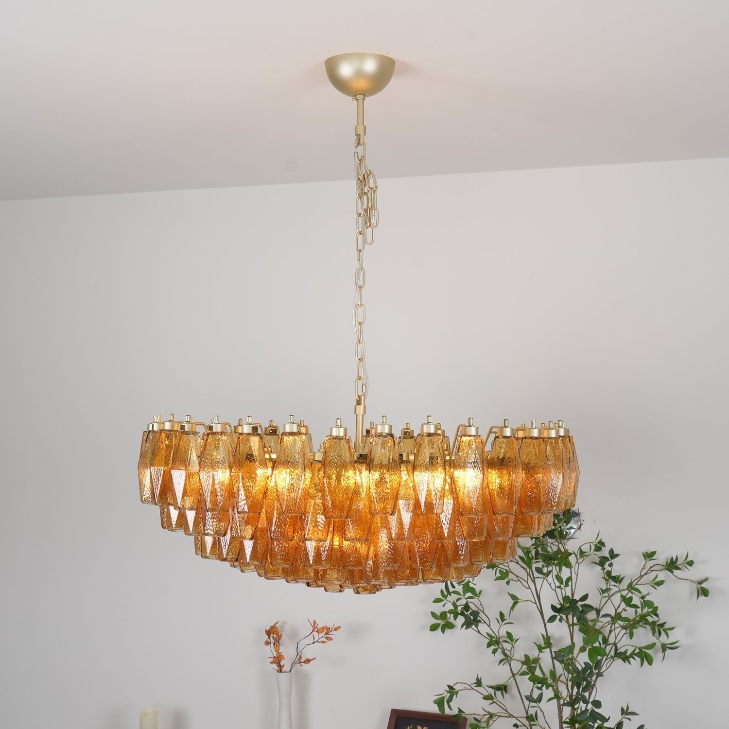 Lustre de vidro âmbar em losango de Murano