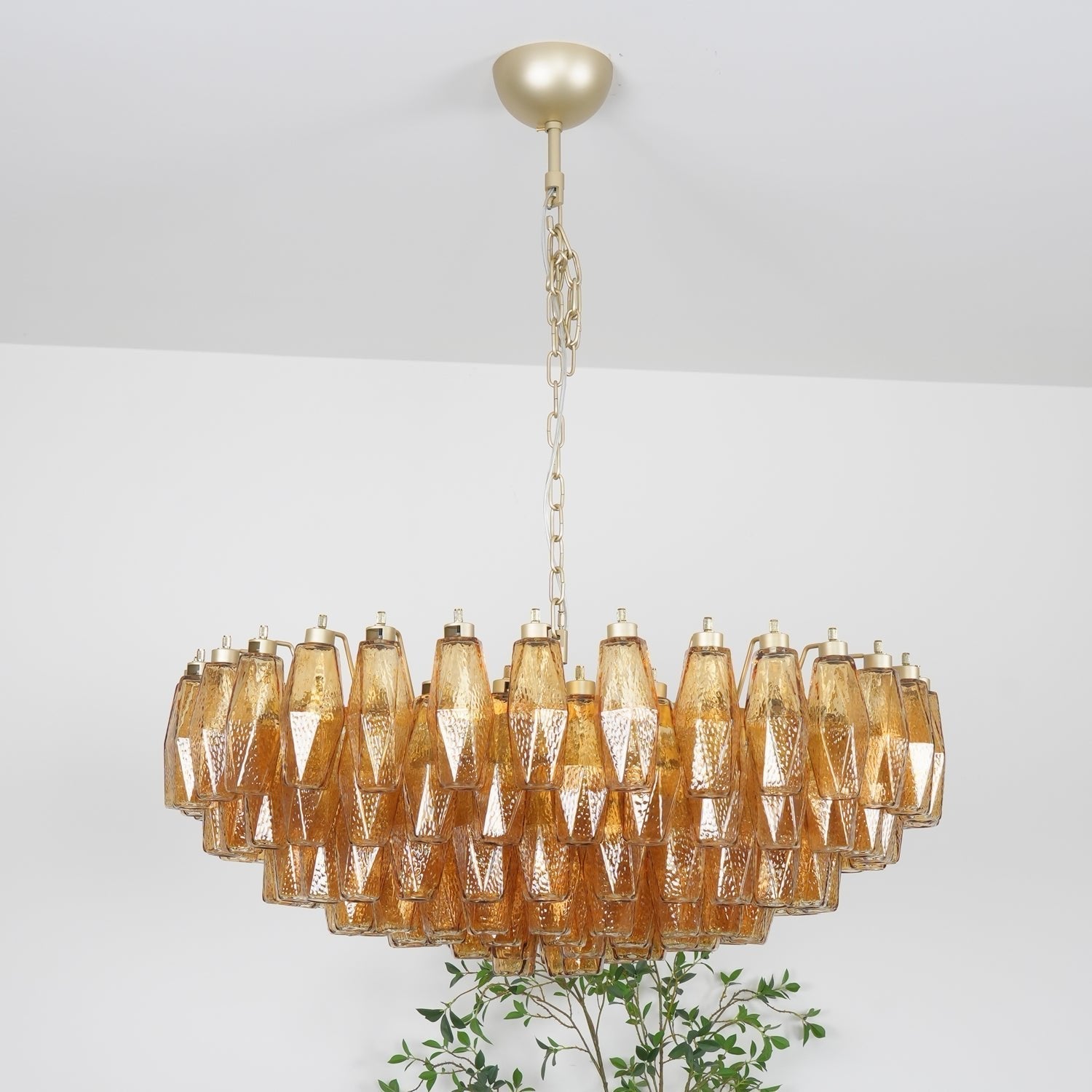 Lustre de vidro âmbar em losango de Murano