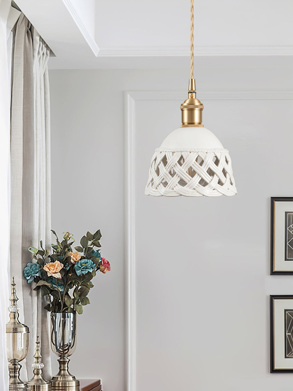 Openwork Ceramic Swag Light
