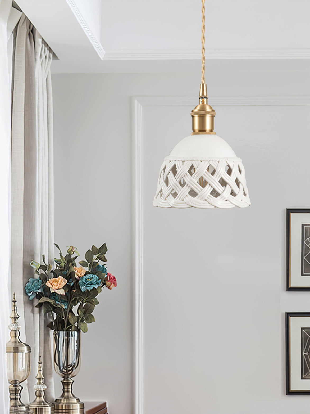 Openwork Ceramic Swag Light