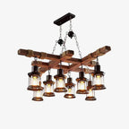 Vintage Wood Glass Chandeliers