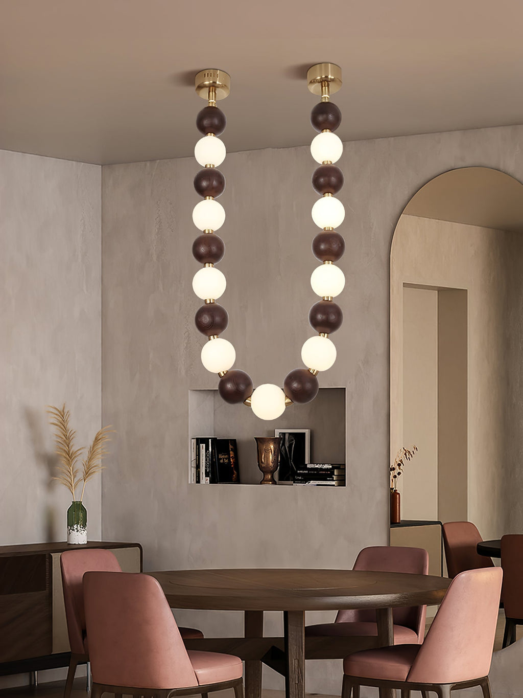 Lustre de colar de contas de nogueira