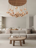 Lustre de madeira em formato de abóbora